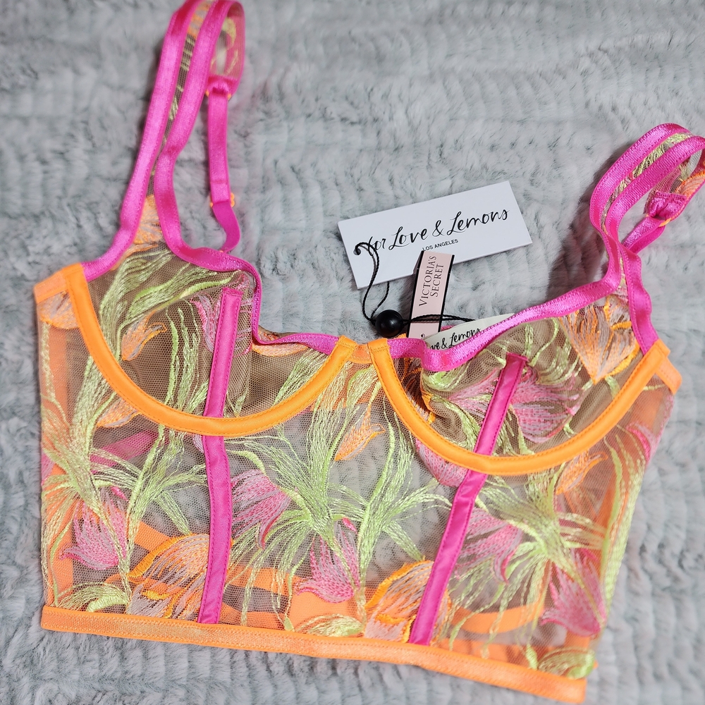 For Love And Lemons Women's Pink and Orange Lace Bralette